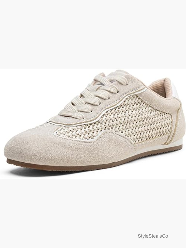 Women's Retro Gat Sneakers Suede Raffia Fashion Trainers Square Toe Memory Foam